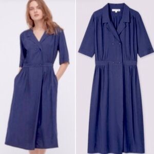 Ines de la Fressange Paris x Uniqlo Midi Shirt Dress Navy Blue - XS, like new